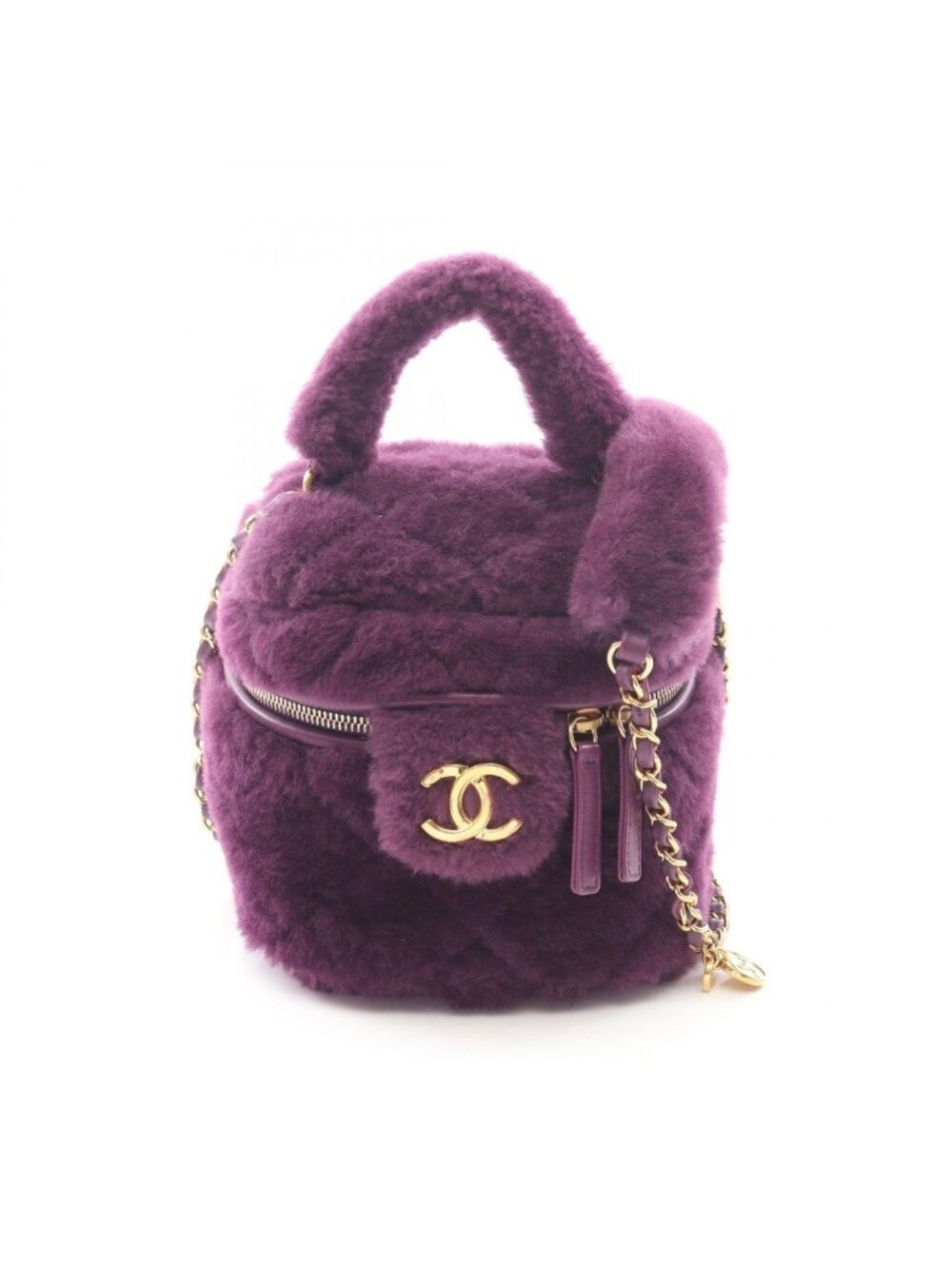 Chanel Shoulder Bag Quilted Vanity Purple Lambskin 2-Way